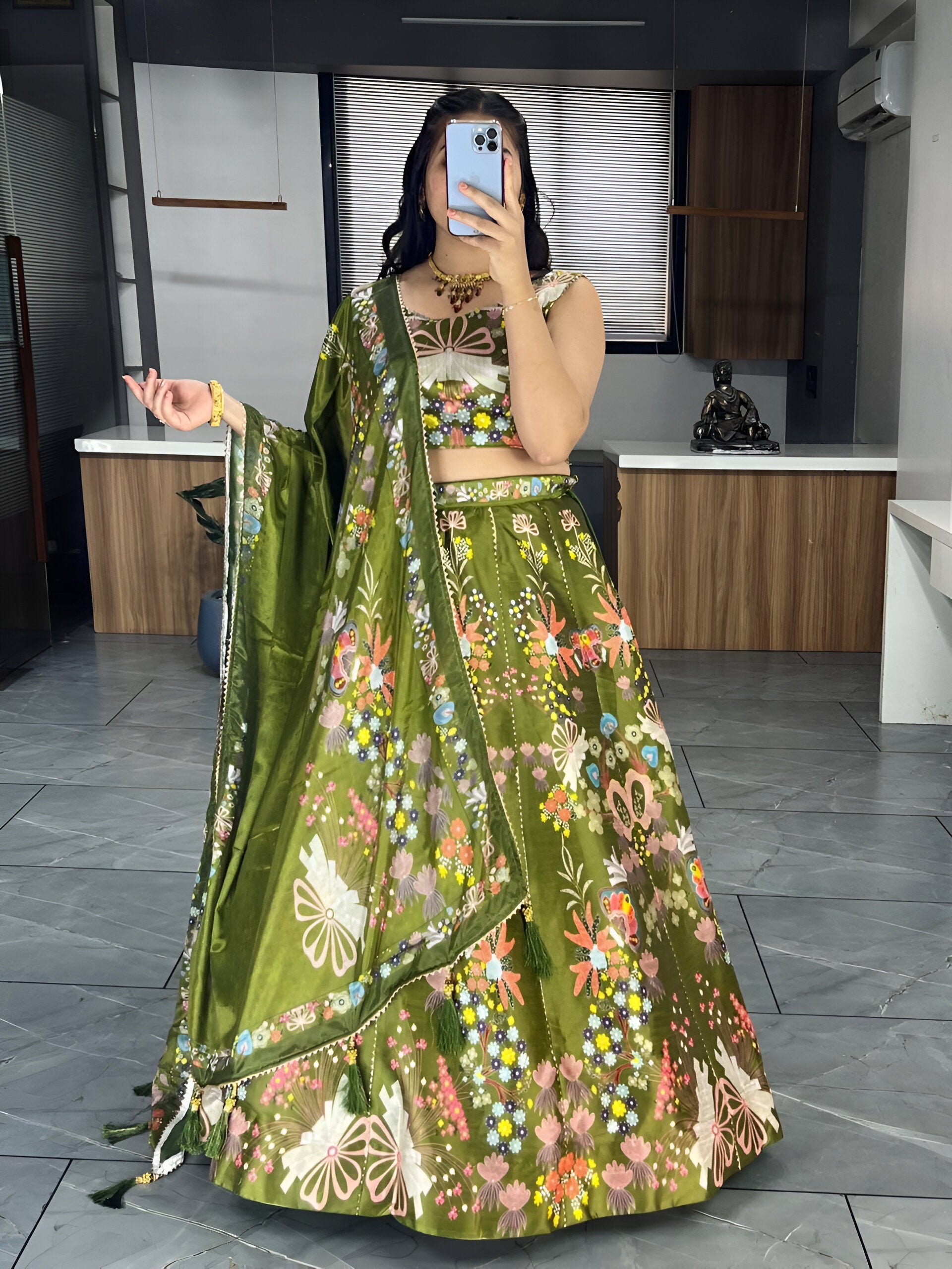 Lehenga Mart Exclusive Printed lehenga Choli for Wedding Wear - Mahendi - Distacart