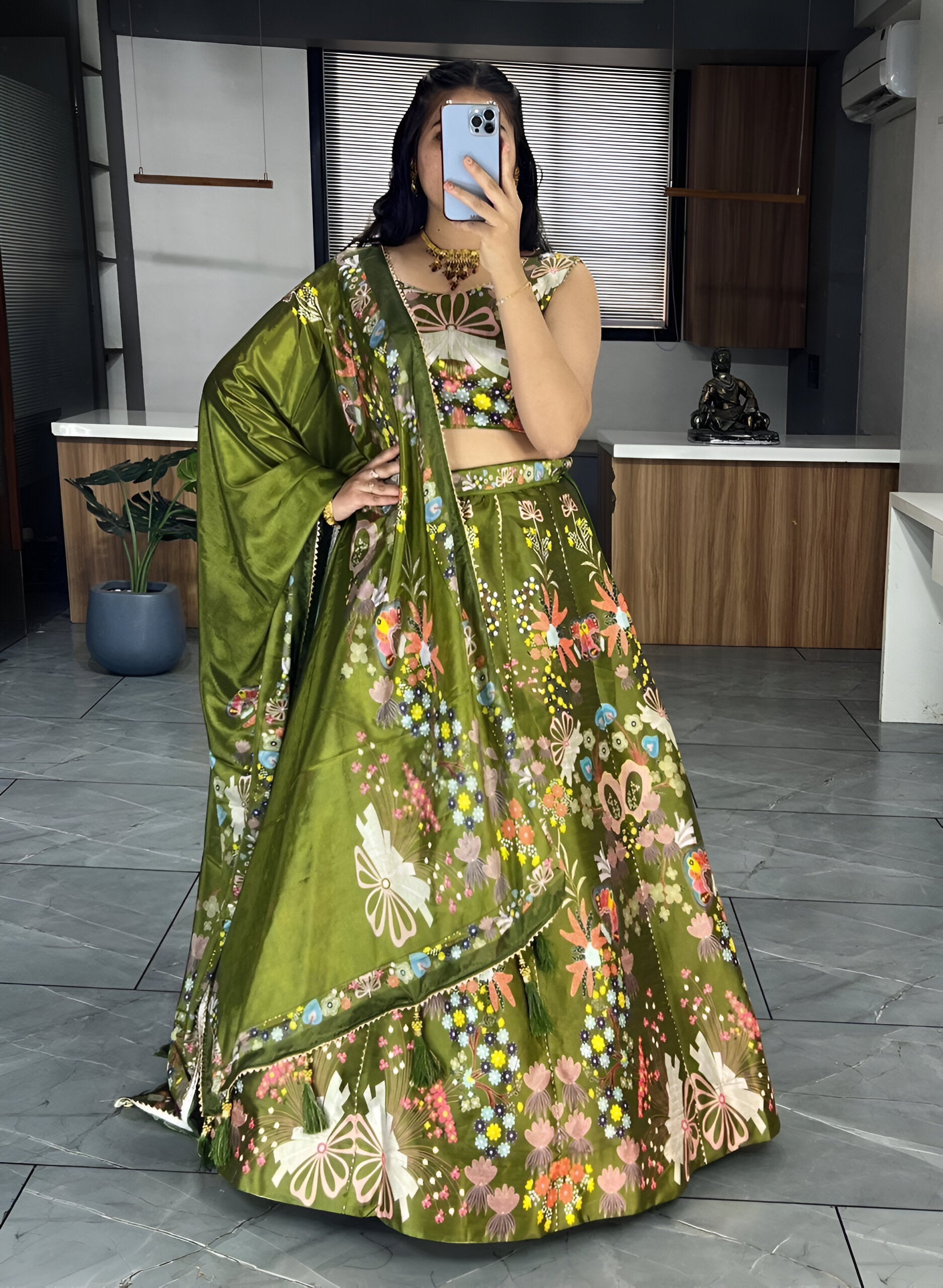 Lehenga Mart Exclusive Printed lehenga Choli for Wedding Wear - Mahendi - Distacart