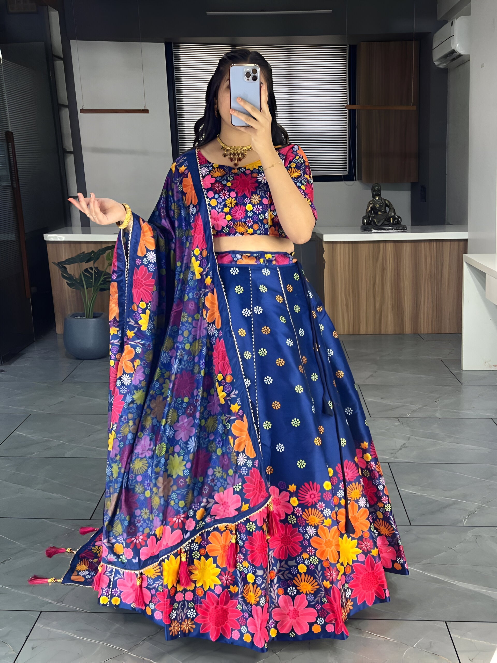 Lehenga Mart Exclusive Printed lehenga Choli for Wedding Wear - Royal Blue - Distacart
