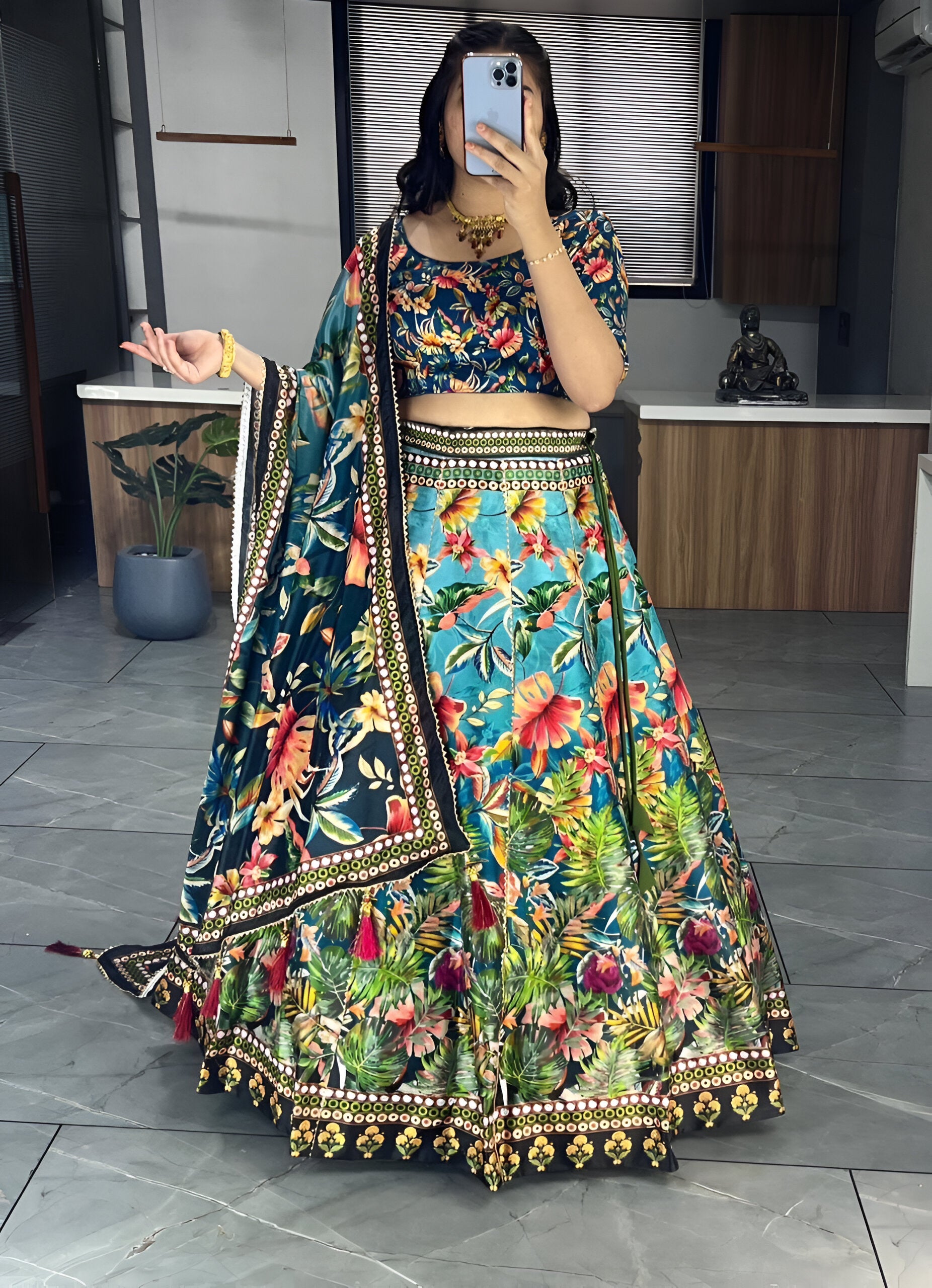 Lehenga Mart Exclusive Printed lehenga Choli for Wedding Wear - Bottle Green - Distacart