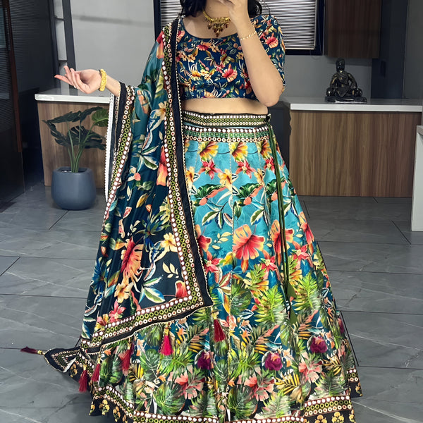 Lehenga Mart Exclusive Printed lehenga Choli for Wedding Wear - Bottle Green - Distacart