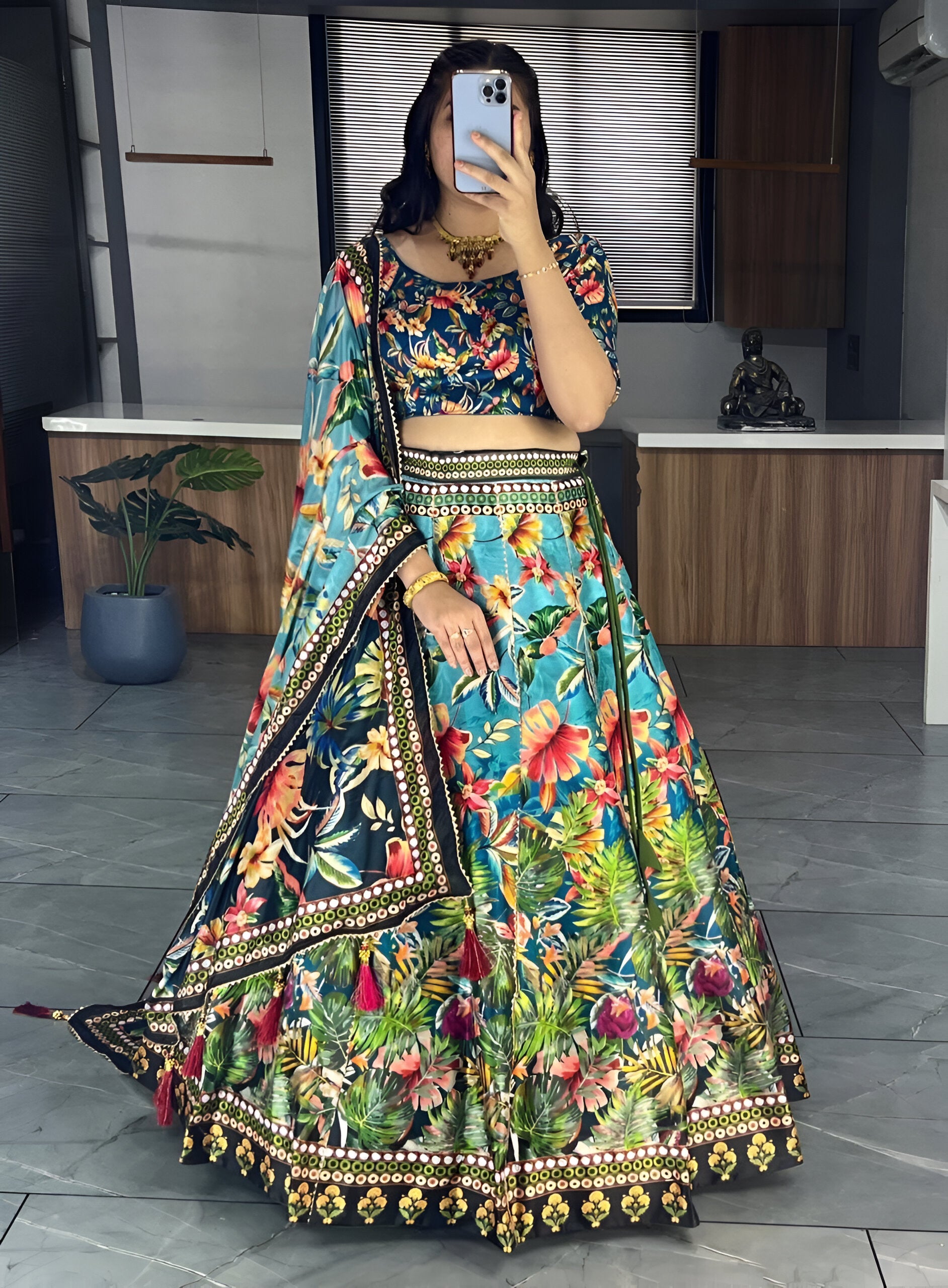 Lehenga Mart Exclusive Printed lehenga Choli for Wedding Wear - Bottle Green - Distacart