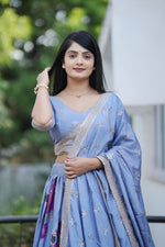 Thumbnail for Lehenga Mart Designer Bollywood Style Wedding Lehenga Choli - Firozi - Distacart