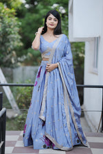 Thumbnail for Lehenga Mart Designer Bollywood Style Wedding Lehenga Choli - Firozi - Distacart