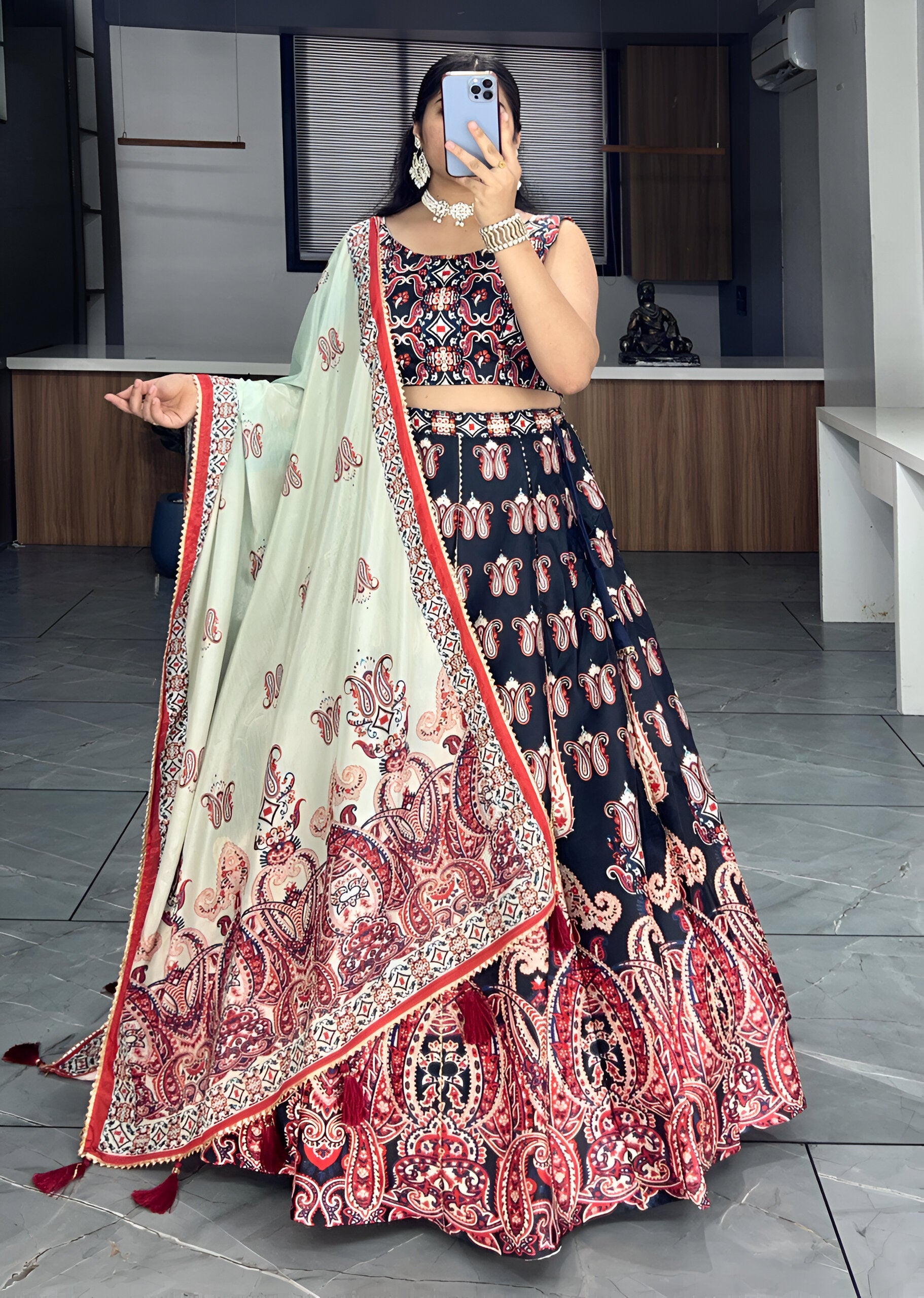 Lehenga Mart Designer Art Silk Printed Lehenga Choli - Black - Distacart