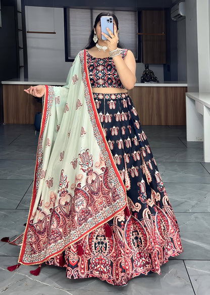 Lehenga Mart Designer Art Silk Printed Lehenga Choli - Black - Distacart