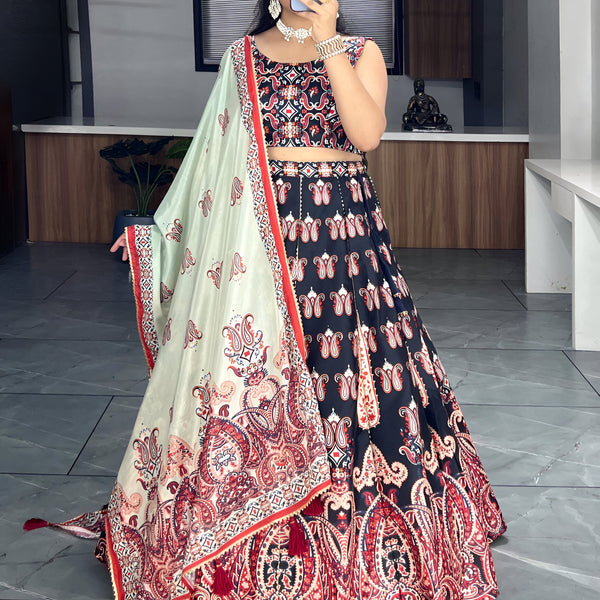 Lehenga Mart Designer Art Silk Printed Lehenga Choli - Black - Distacart