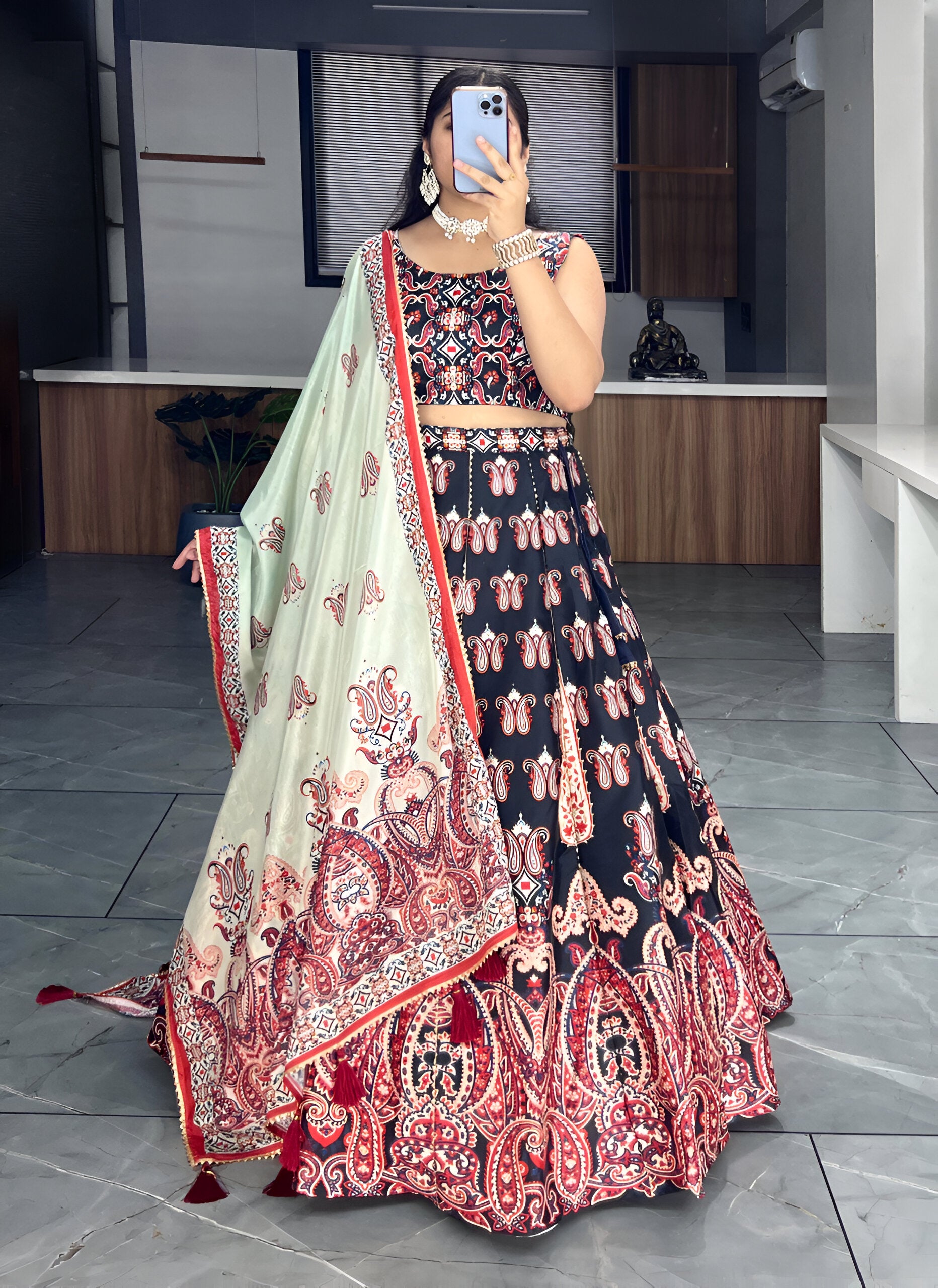 Lehenga Mart Designer Art Silk Printed Lehenga Choli - Black - Distacart