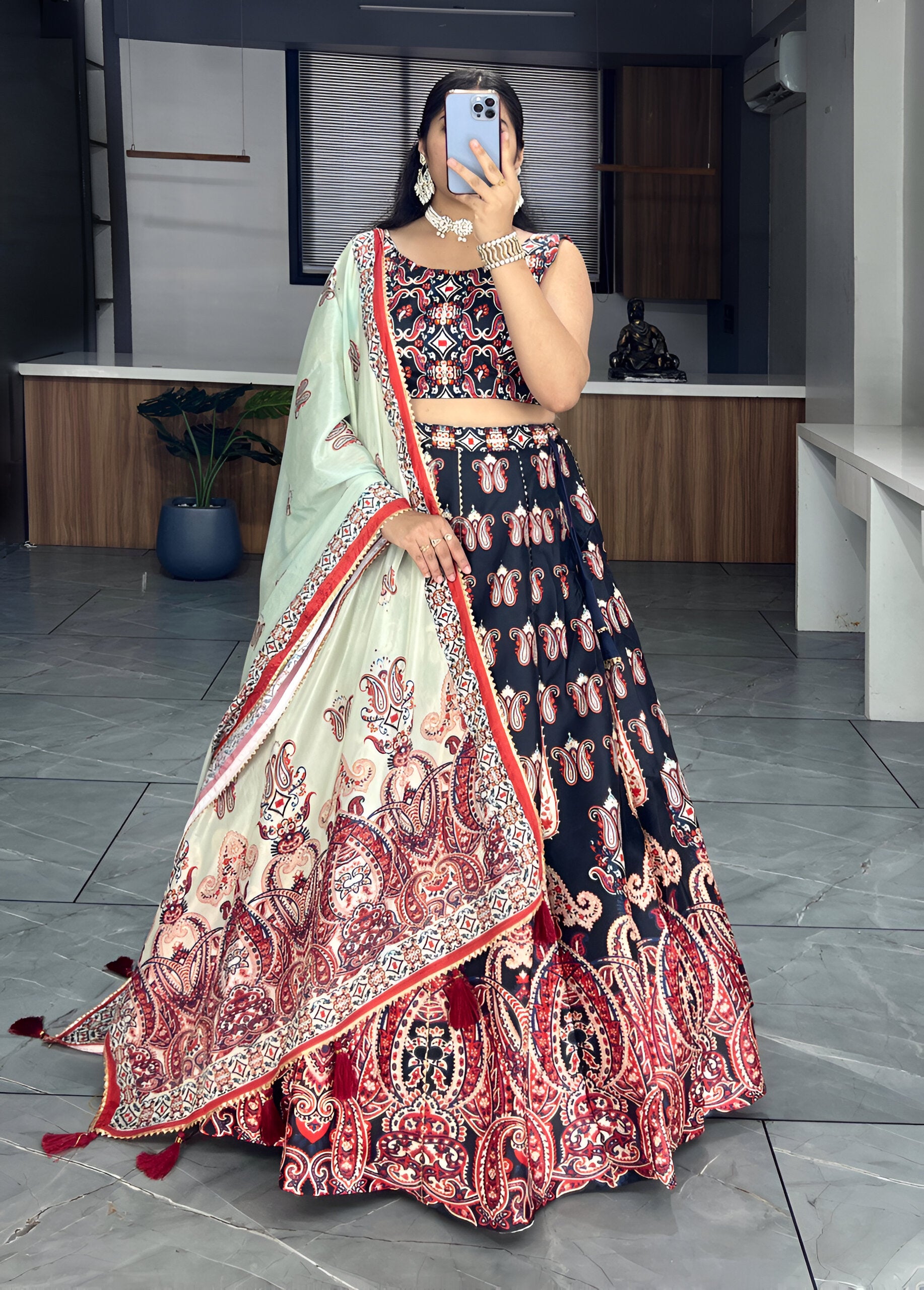 Lehenga Mart Designer Art Silk Printed Lehenga Choli - Black - Distacart