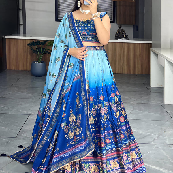 Lehenga Mart Designer Art Silk Printed Lehenga Choli - Blue - Distacart