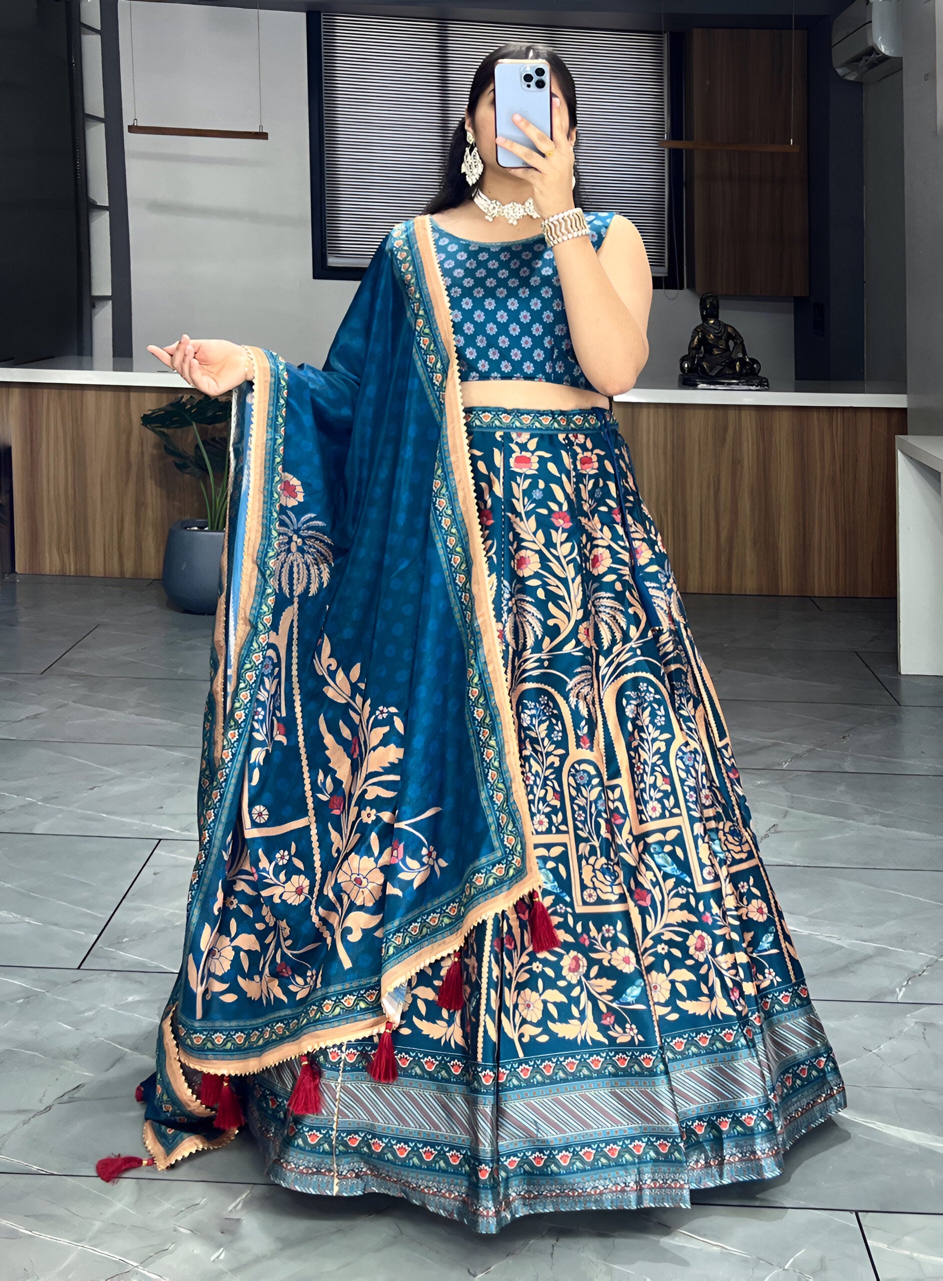 Lehenga Mart Designer Art Silk Printed Lehenga Choli - Rama - Distacart