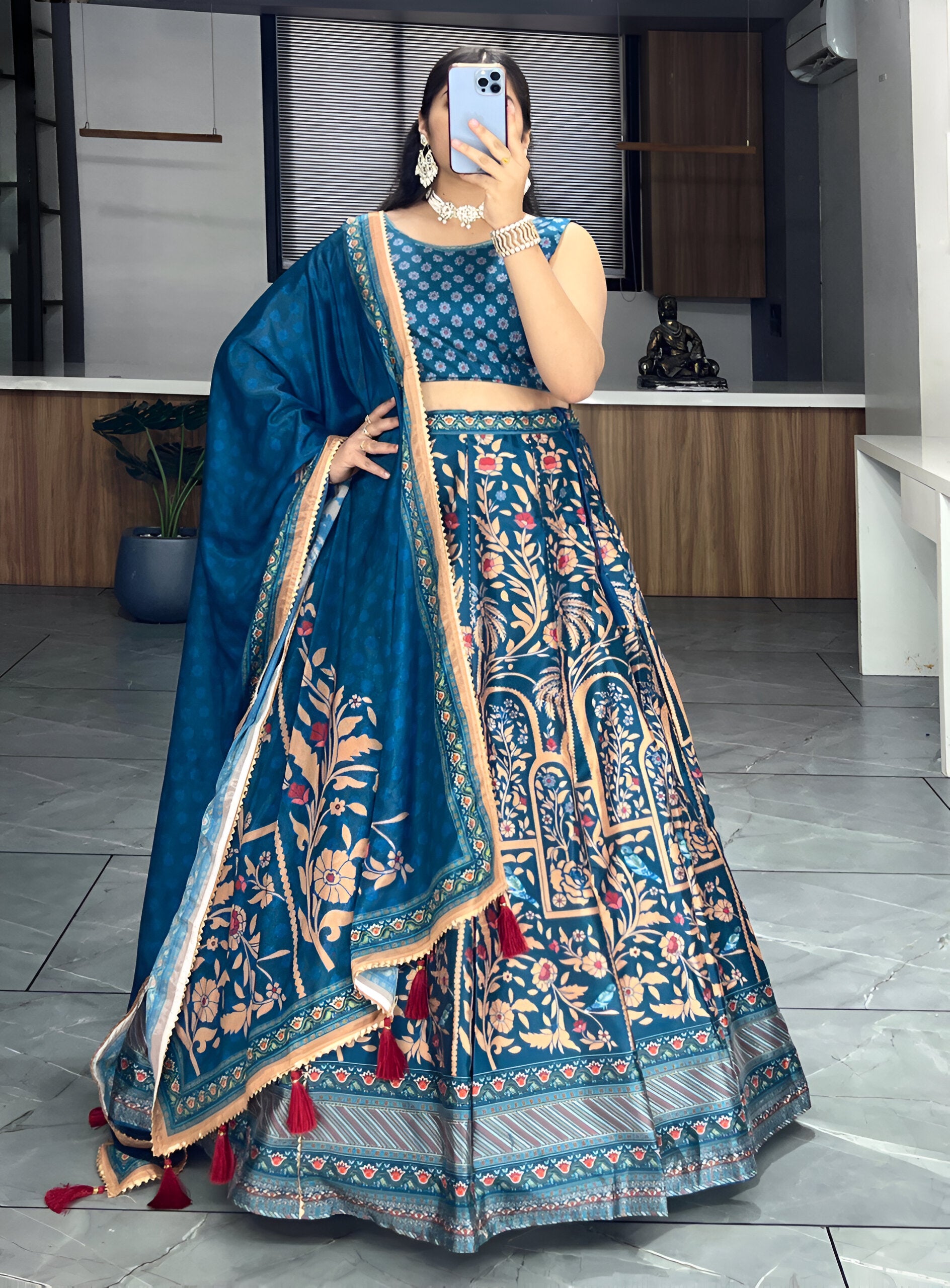 Lehenga Mart Designer Art Silk Printed Lehenga Choli - Rama - Distacart