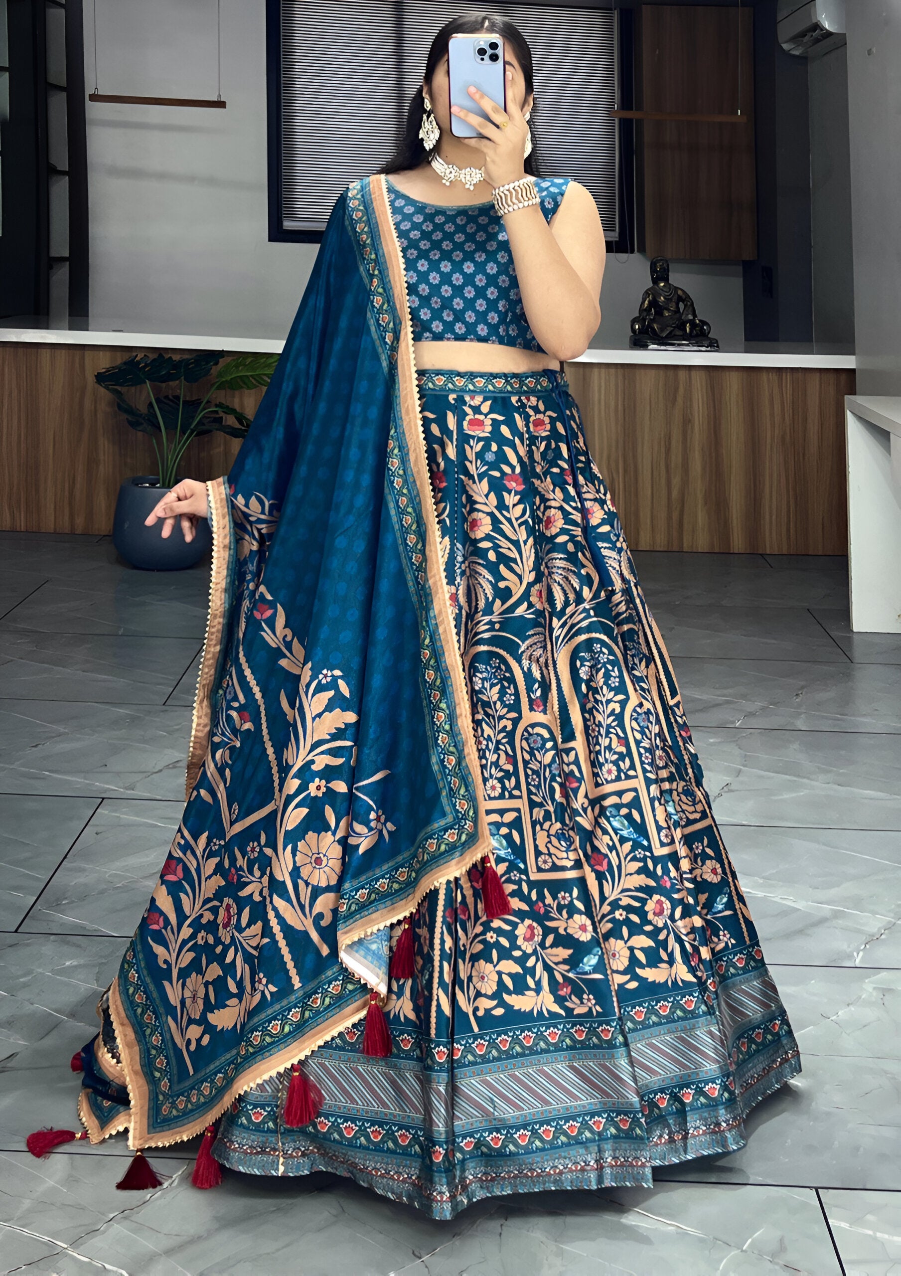 Lehenga Mart Designer Art Silk Printed Lehenga Choli - Rama - Distacart