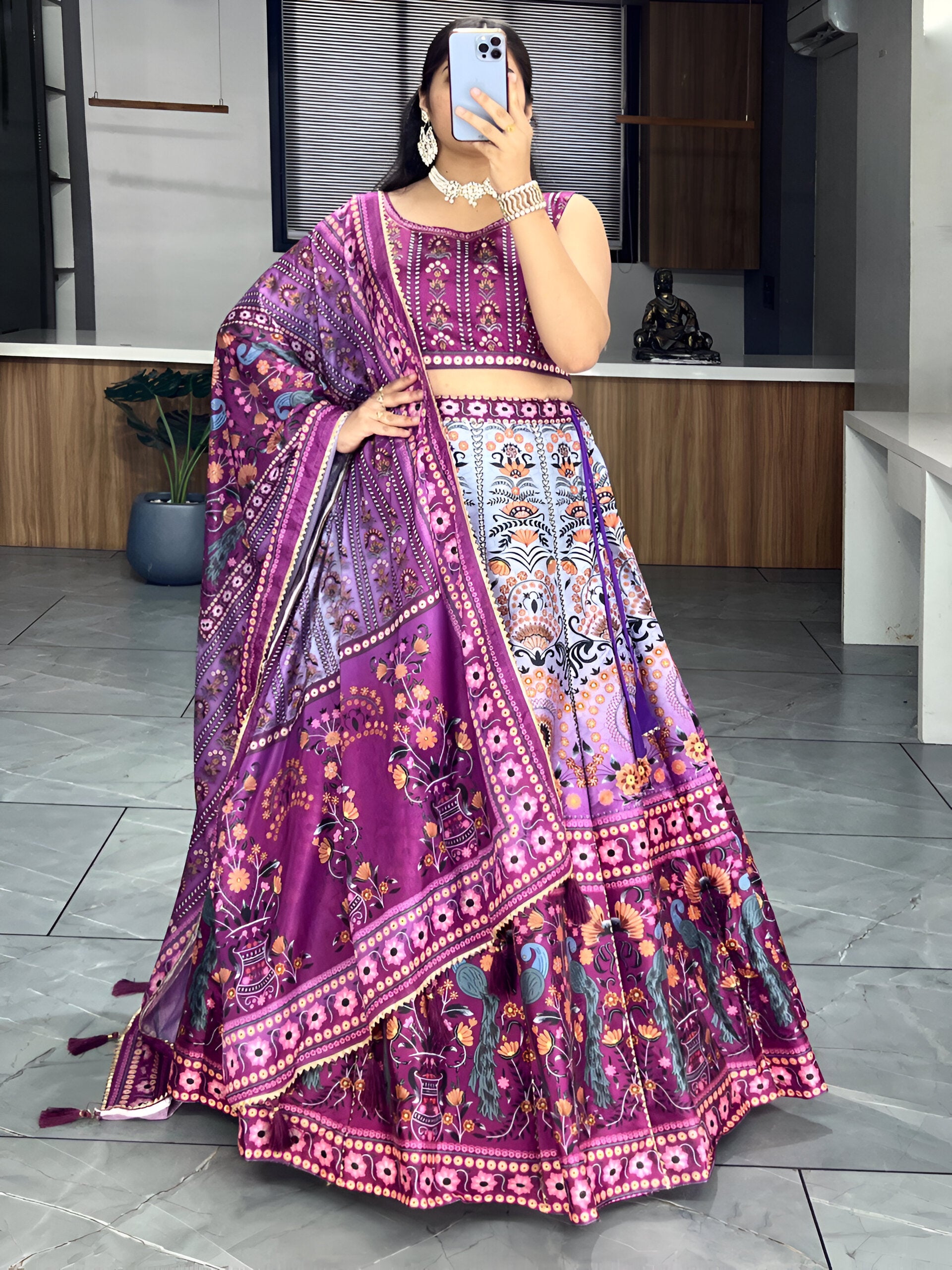 Lehenga Mart Designer Art Silk Printed Lehenga Choli - Wine - Distacart