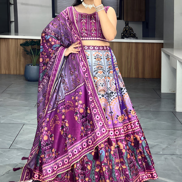 Lehenga Mart Designer Art Silk Printed Lehenga Choli - Wine - Distacart