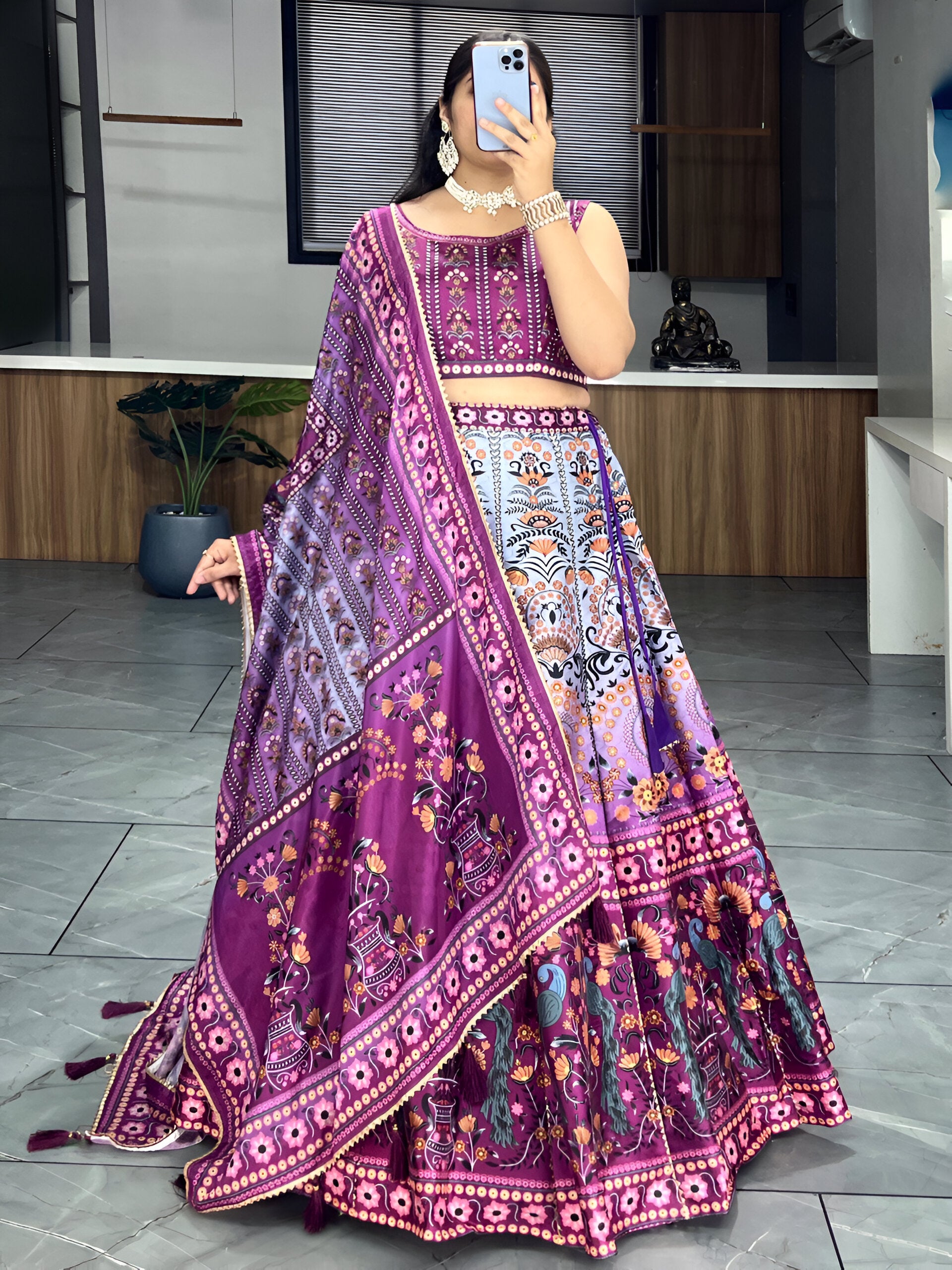 Lehenga Mart Designer Art Silk Printed Lehenga Choli - Wine - Distacart