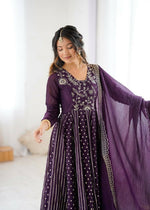 Thumbnail for Teeya Creation Violet Color Heavy Crunchy Silk Embroidery Work Gown