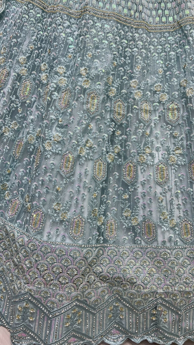 Jyoti Fashion Women's Aqua Heavy Net Fancy Dori, Multi Thread, Rainbow Sequins and Diamond Work Wedding Lehenga Choli - Distacart