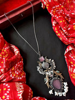 Thumbnail for Joban Fashion Onion Pink Brass Monalisa Stone Dual Tone Beaded Pendant Chain Necklace