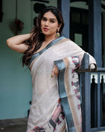 Thumbnail for Preksha Creation Off-White Wedding Linen Women Saree