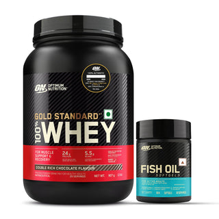 Optimum Nutrition Gold Standard 100% Whey Protein Powder (Double Rich Chocolate) 907gm & Fish Oil-60 Capsules