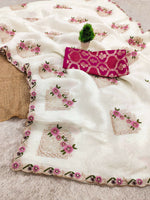 Thumbnail for Teeya Creation White Color Pure Paper Silk Heavy Embroidery Work Wedding Wear Saree - Distacart