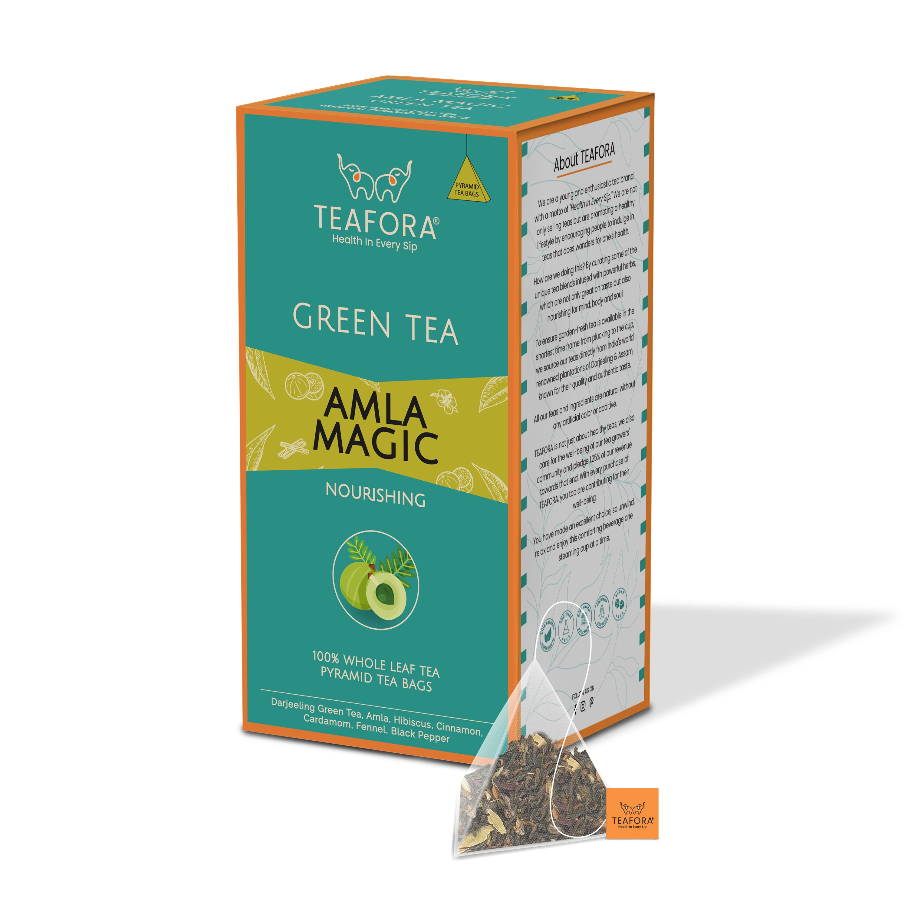 TEAFORA Amla Magic Green Tea | 20 Count Pyramid Tea Bags - Dista