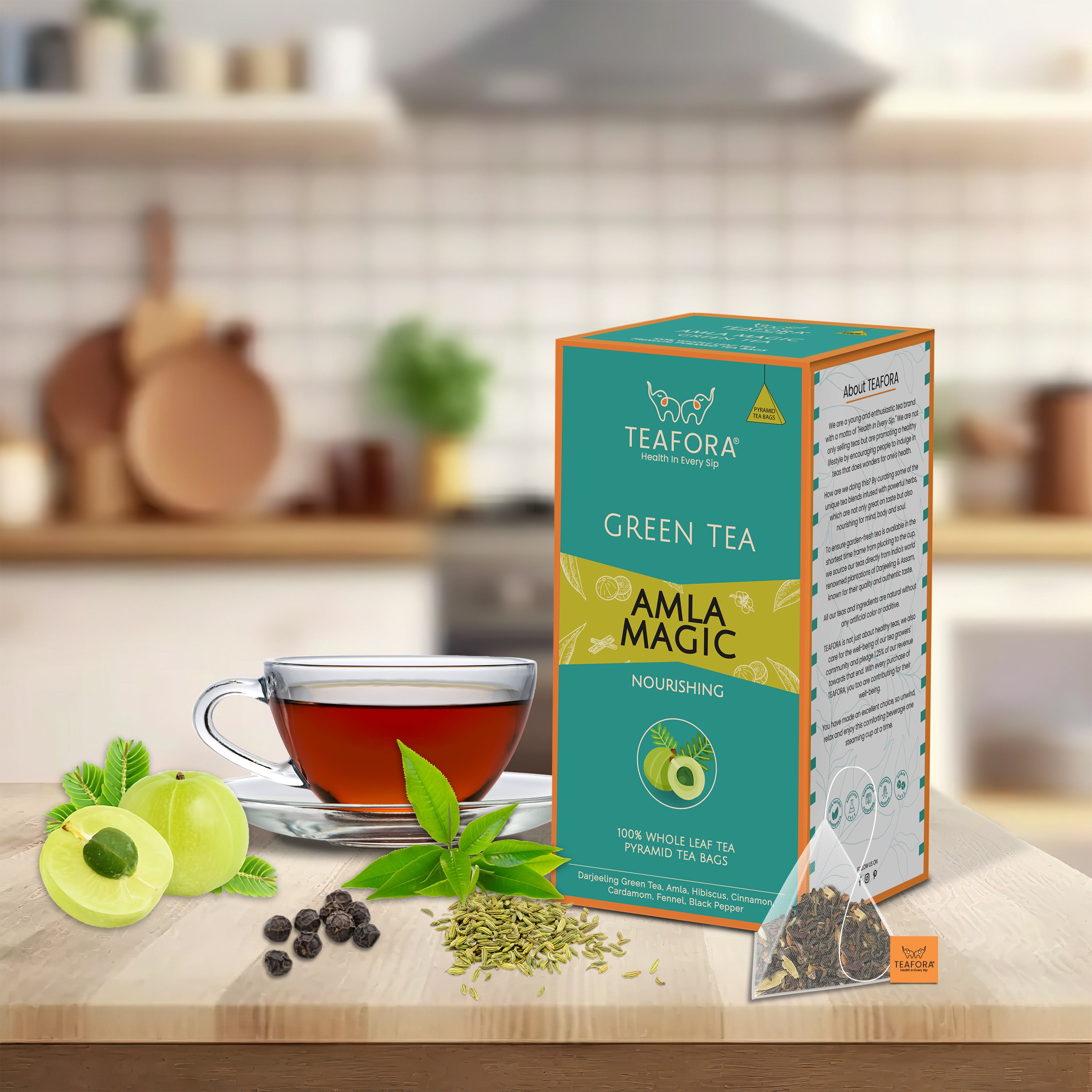 TEAFORA Amla Magic Green Tea | 20 Count Pyramid Tea Bags - Dista