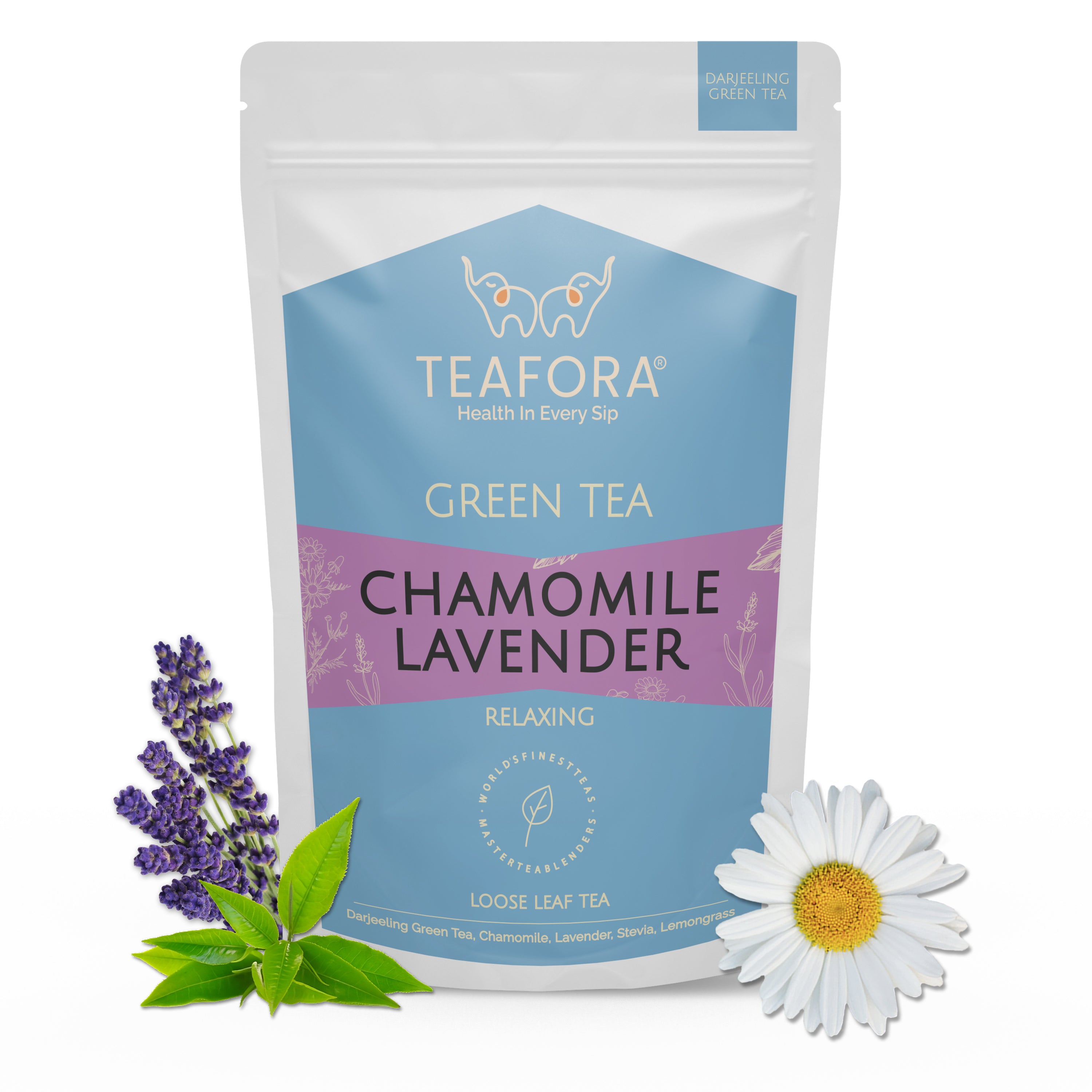 TEAFORA Chamomile Lavender Green Tea | Loose Leaf Tea | Calming & Relaxing Chamomile Sleep Tea | Bedtime Tea | 100% NATURAL | Brew Hot or Iced Tea - Dista
