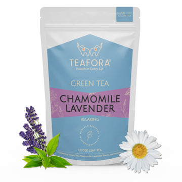 TEAFORA Chamomile Lavender Green Tea | Loose Leaf Tea | Calming & Relaxing Chamomile Sleep Tea | Bedtime Tea | 100% NATURAL | Brew Hot or Iced Tea - Dista