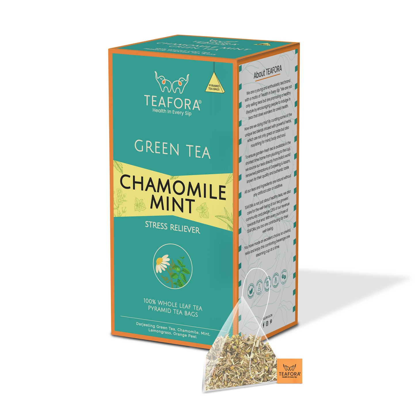 TEAFORA Chamomile Mint Green Tea | 20 Count Pyramid Tea Bags - Dista