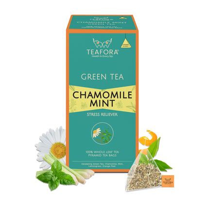 TEAFORA Chamomile Mint Green Tea | 20 Count Pyramid Tea Bags - Dista