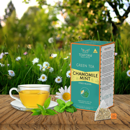 TEAFORA Chamomile Mint Green Tea | 20 Count Pyramid Tea Bags - Dista