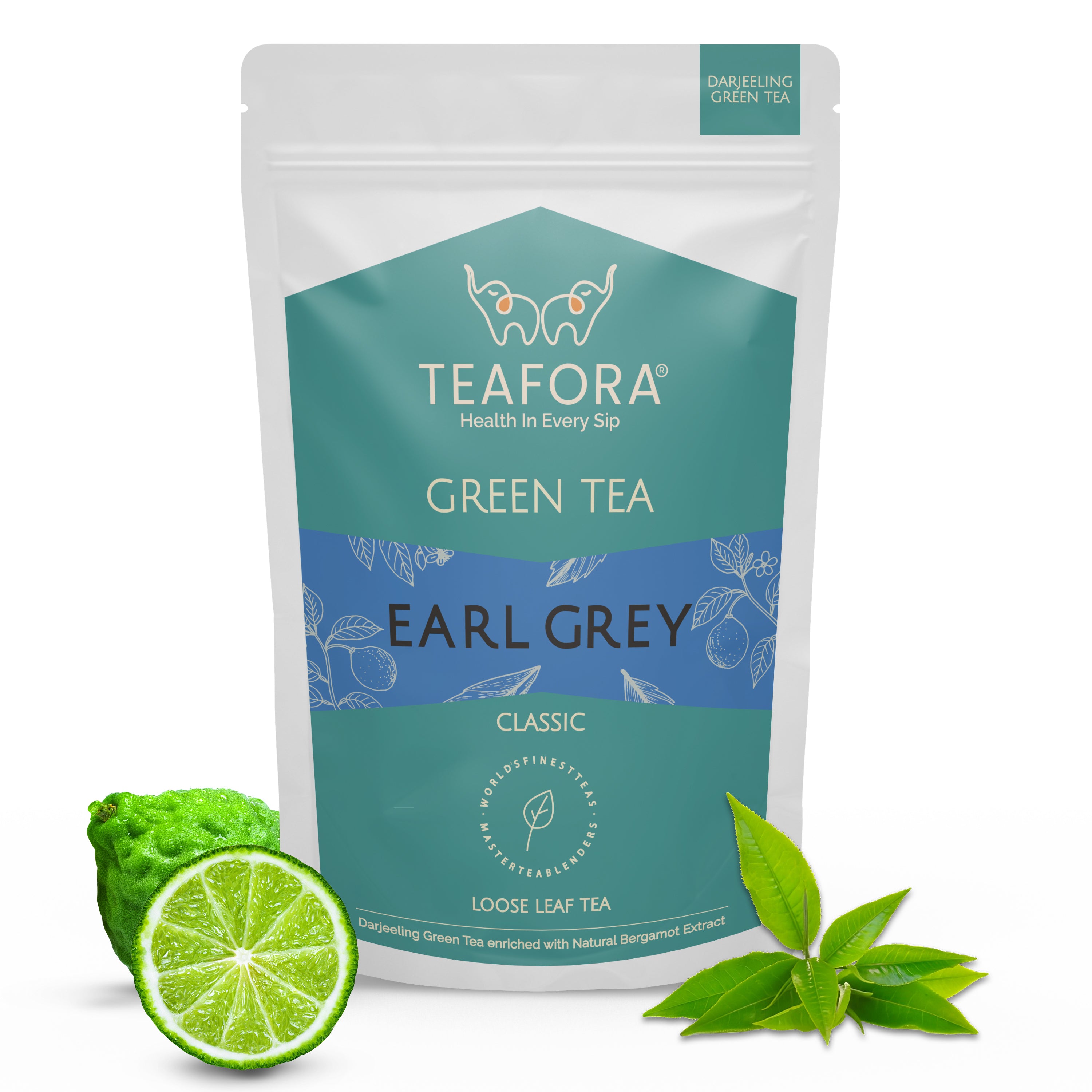 TEAFORA Earl Grey Green Tea | Darjeeling Loose Leaf Tea Enriched with Natural Bergamot Extract | 100% NATURAL | 50 Cups Hot or Iced Tea - Dista