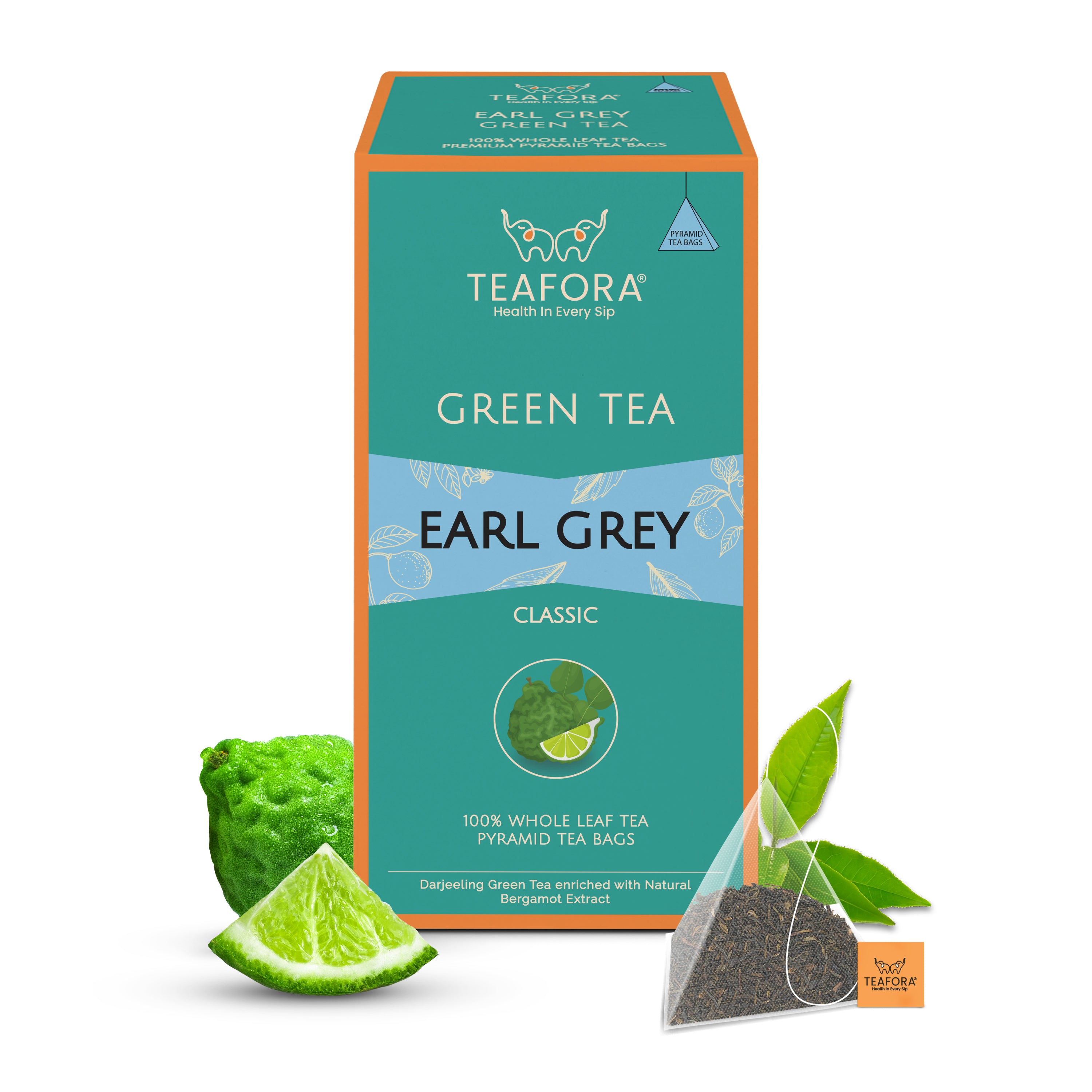TEAFORA Earl Grey Green Tea | 20 Count Pyramid Tea Bags - Dista
