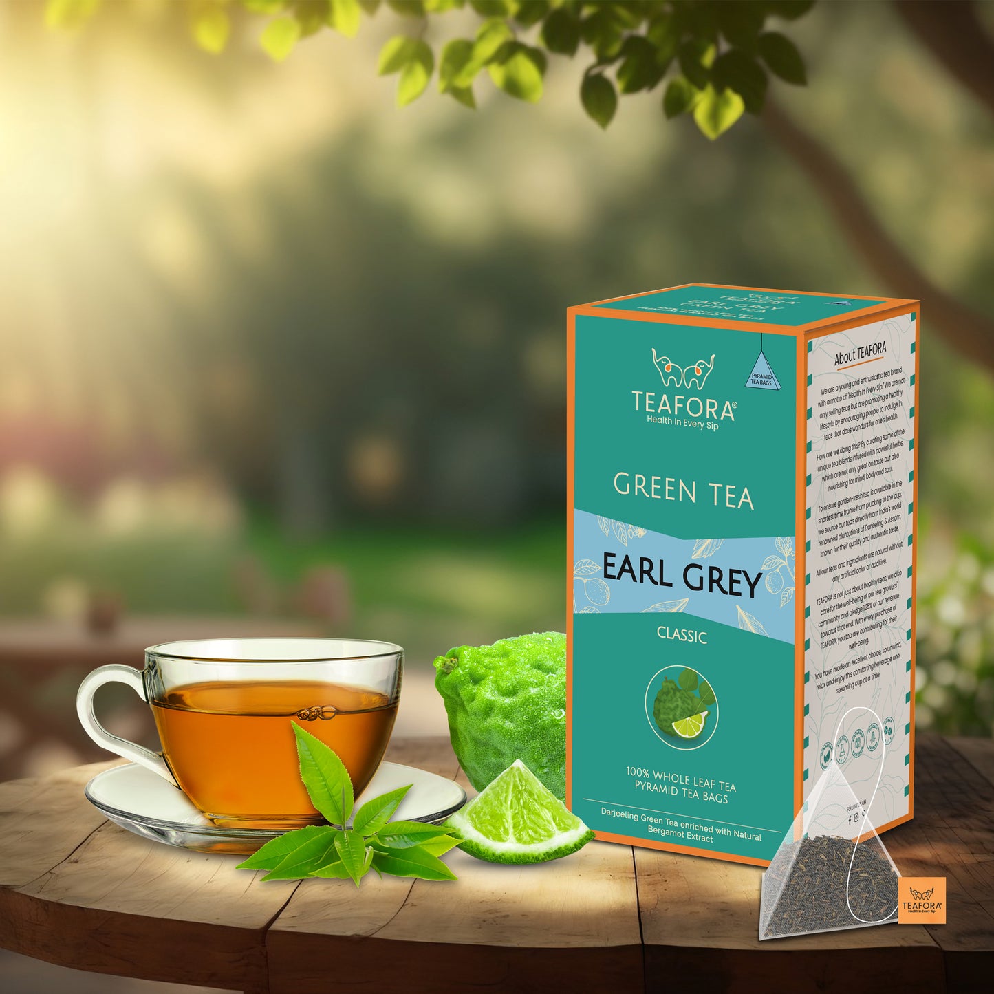 TEAFORA Earl Grey Green Tea | 20 Count Pyramid Tea Bags - Dista