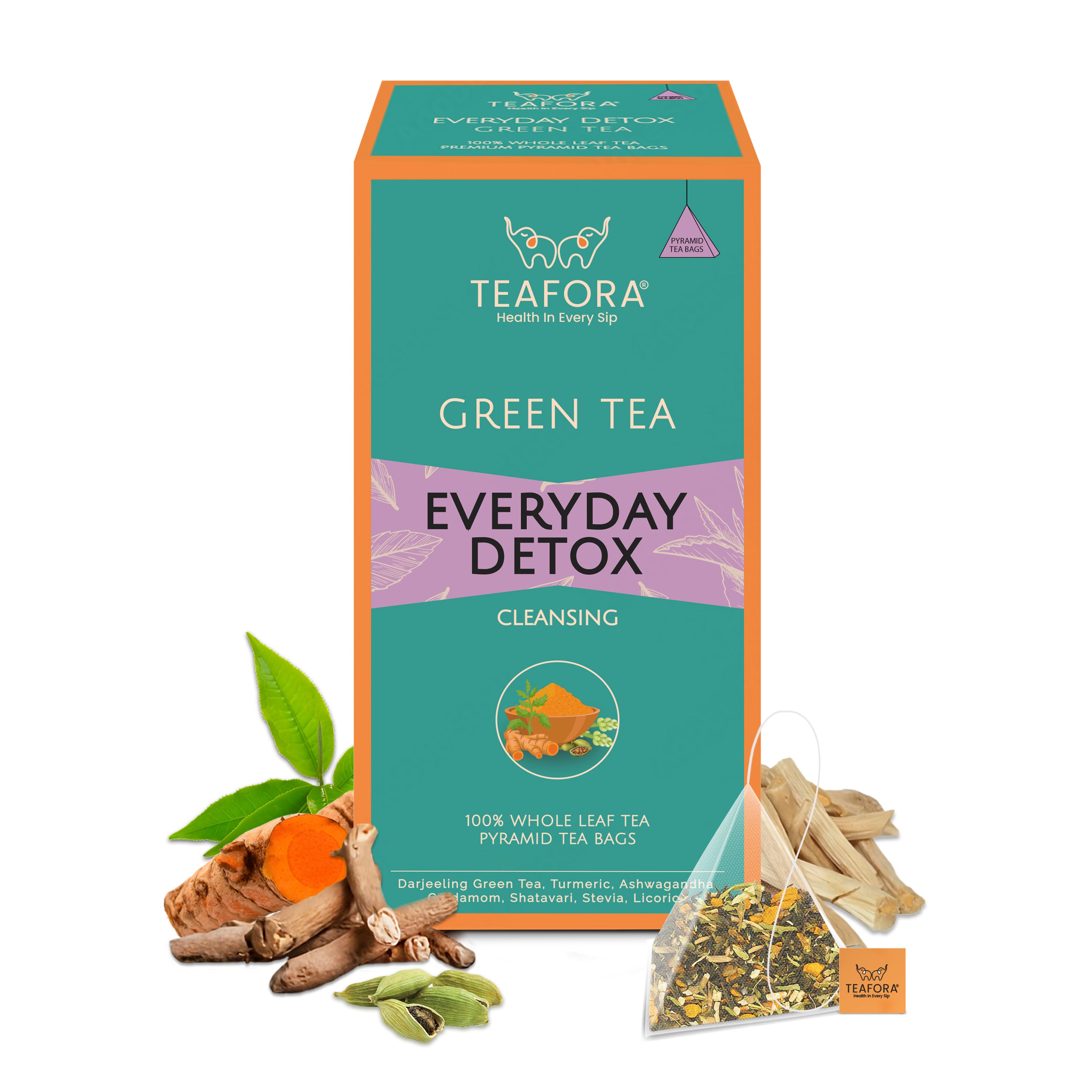 TEAFORA Everyday Detox Green Tea Bags | 20 Count Pyramid Tea Bags - Dista