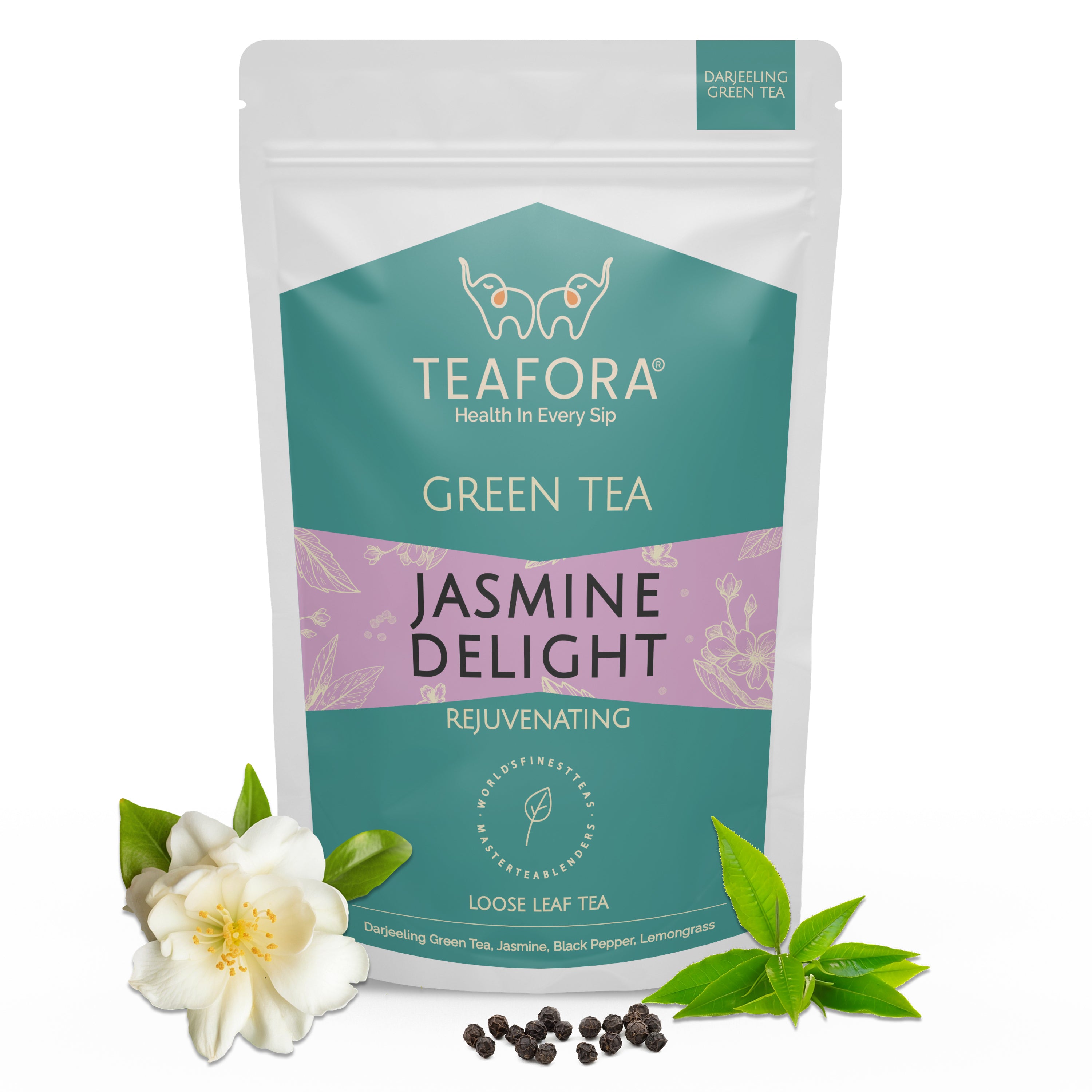TEAFORA Jasmine Delight Green Tea | Darjeeling Loose Leaf Tea with All Powerful Antioxidants | Supports Immunity |Calming, Relaxing & Bedtime Tea | 50 Cups Hot or Iced Tea - Dista