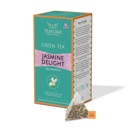 TEAFORA Jasmine Delight Green Tea | 20 Count Pyramid Tea Bags - Dista
