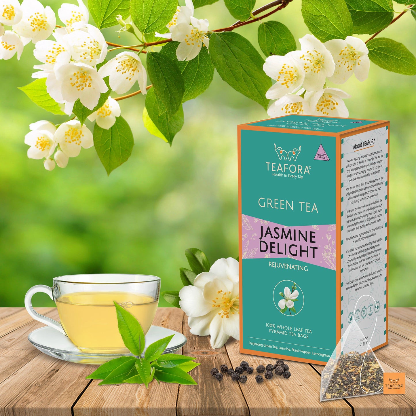 TEAFORA Jasmine Delight Green Tea | 20 Count Pyramid Tea Bags - Dista