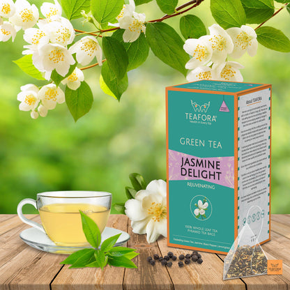 TEAFORA Jasmine Delight Green Tea | 20 Count Pyramid Tea Bags - Dista