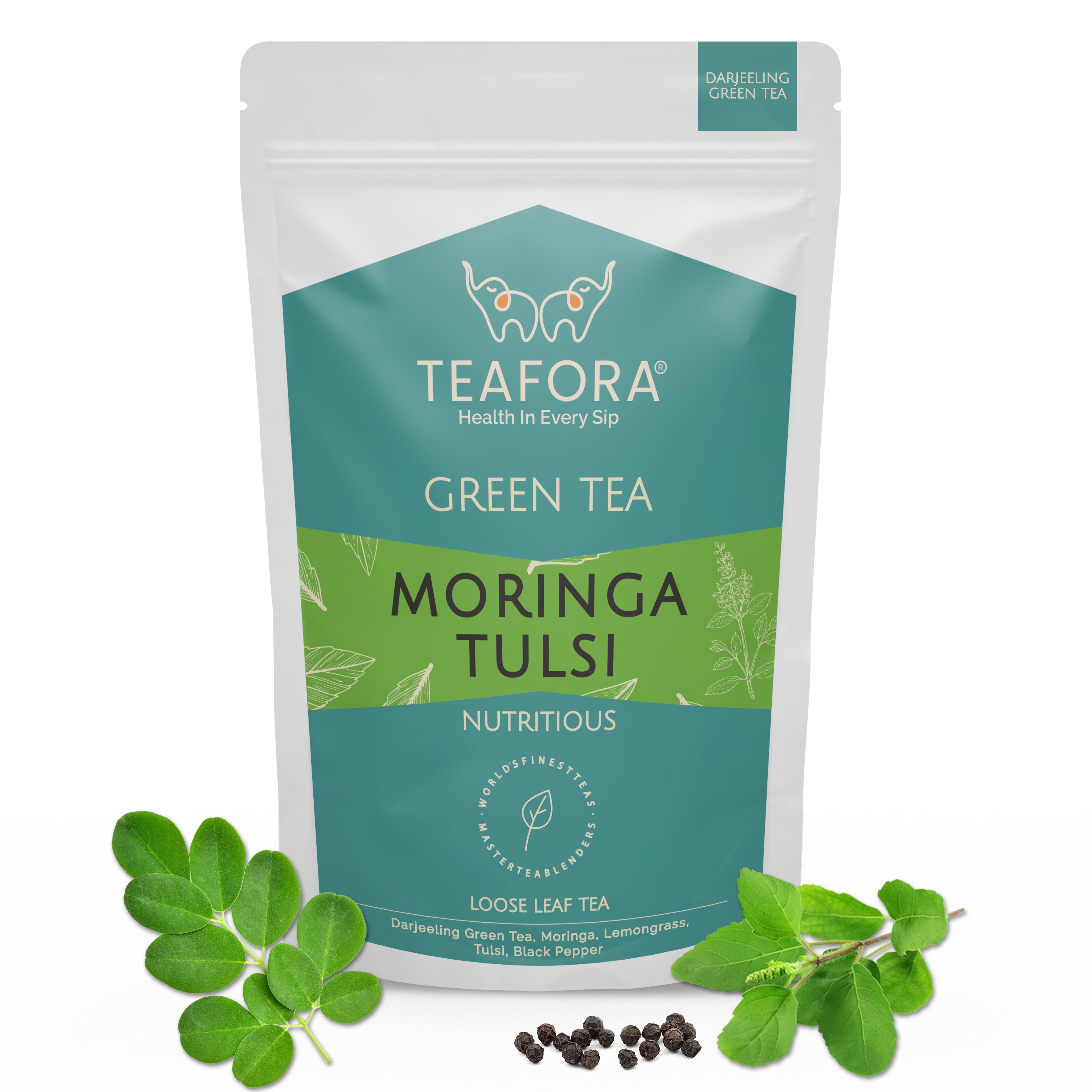 TEAFORA Moringa Tulsi Green Tea | Darjeeling Loose Leaf Tea | 100% Natural Moringa & Tulsi Leaves | Immune Support Tea - Dista
