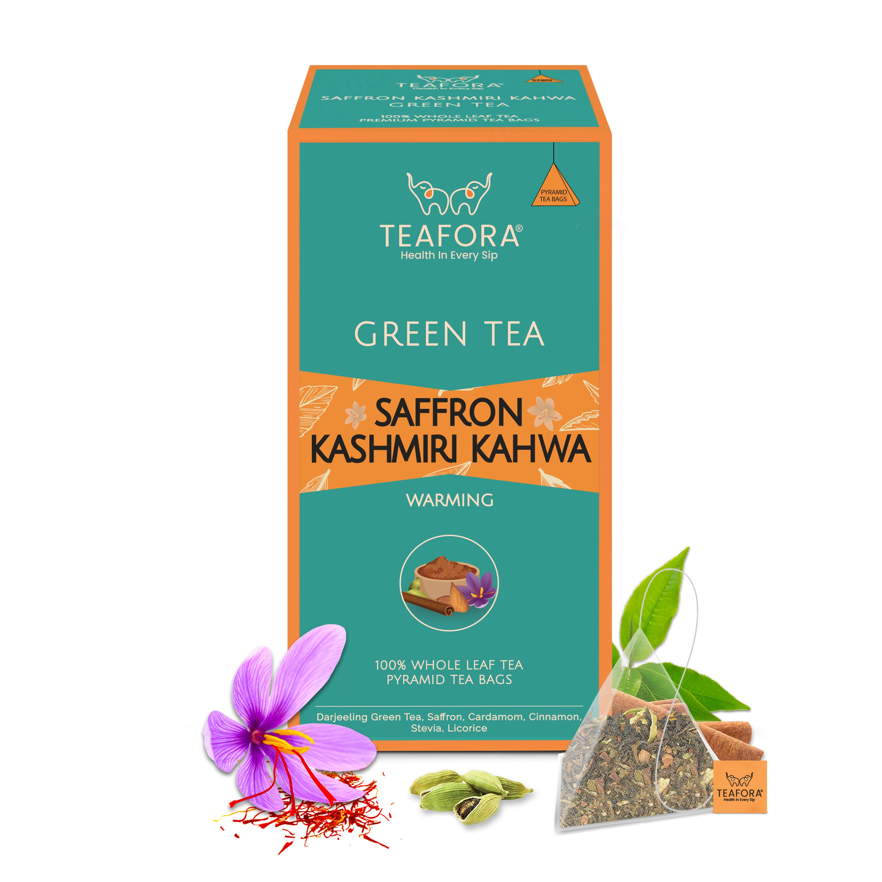 TEAFORA Saffron Kashmiri Kahwa | 20 Count Pyramid Tea Bags