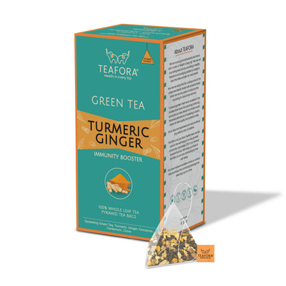 TEAFORA Turmeric Ginger Green Tea | 20 Count Pyramid Tea Bags - Dista