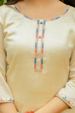 Thumbnail for The52 Chiku Women's Beautiful Thread Work Viscose Assam Silk Fabric with Straight Kurta, Pant and Dupatta Set - Distacart