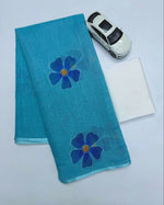 Thumbnail for Prime Volt Women's Sky Blue Floral Digital Print Soft Linen Saree With Blouse - Distacart