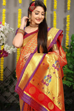 Thumbnail for Jyoti Fashion Women's Maroon Banarasi Silk Zari Woven Saree with Blouse - Distacart