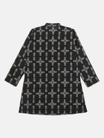 Thumbnail for Ahalyaa Boys Black Chanderi Gold Printed Kids Kurta Churidar Set - Distacart