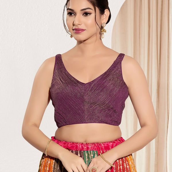 Joban Fashion Wine Tissue Padded Blouse With Sweetheart Neck Sleeveless - Distacart