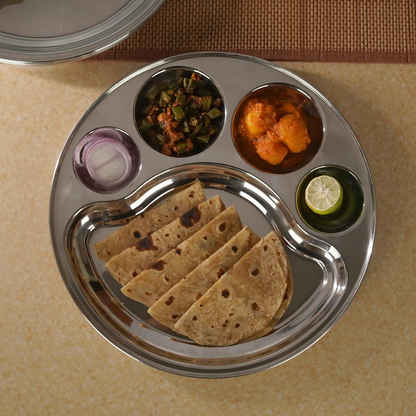 Sumeet Stainless Steel Round 5 in 1 Compartment Lunch/Dinner Plate - Big - Dista
